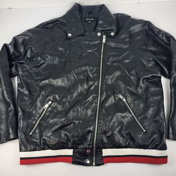 New Look Women's Black Faux Leather Jacket Coat Size 1X - Picture 3 of 14
